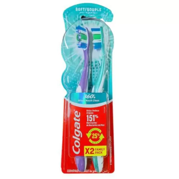 Periute de dinti Colgate 360, set 2 bucati, curatare avansata, culoare multicolor, moale
