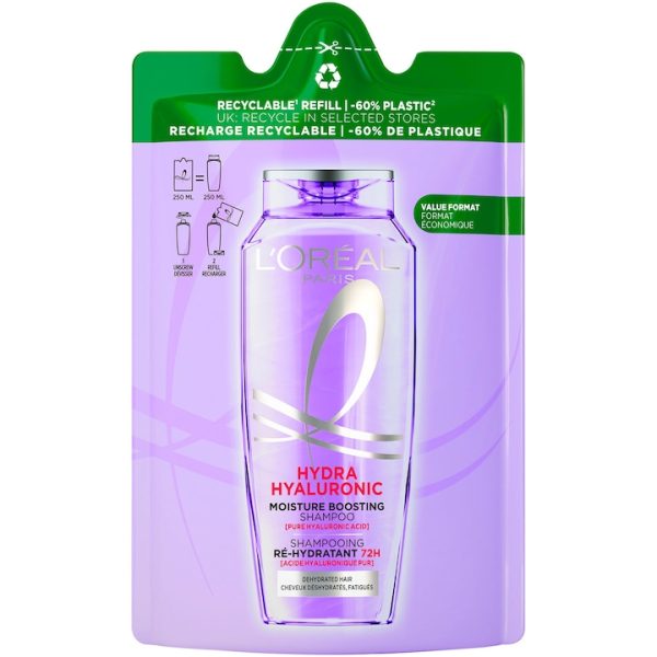 Sampon hidratant L'Oreal Paris Elseve Hyaluron Plump pentru par deshidratat, rezerva eco, 250 ml