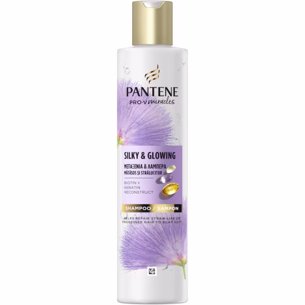 Sampon Pantene Pro-V Miracles Silky & Glowing pentru par uscat, tratat sau decolorat, 250 ml