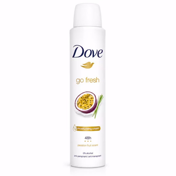 Deodorant antiperspirant spray pentru femei Dove Go Fresh Passion Fruit & Lemongrass, protectie 48h, 200 ml