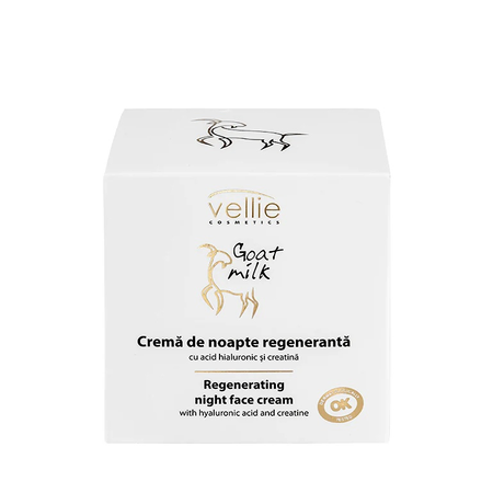 Crema regeneranta de noapte cu acid hialuronic Goat Milk, 50 ml, Vellie