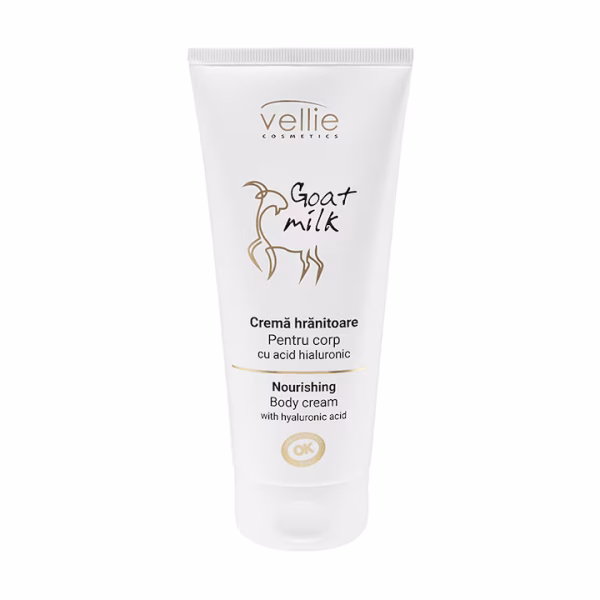 Crema hranitoare pentru corp Vellie Goat Milk cu extract din lapte de capra si acid hialuronic, 200ml