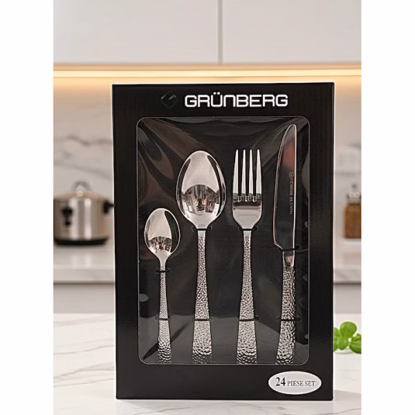 Set Tacamuri 24 Piese, Inox Premium, Model Amprentat "Hammered", 6 Persoane